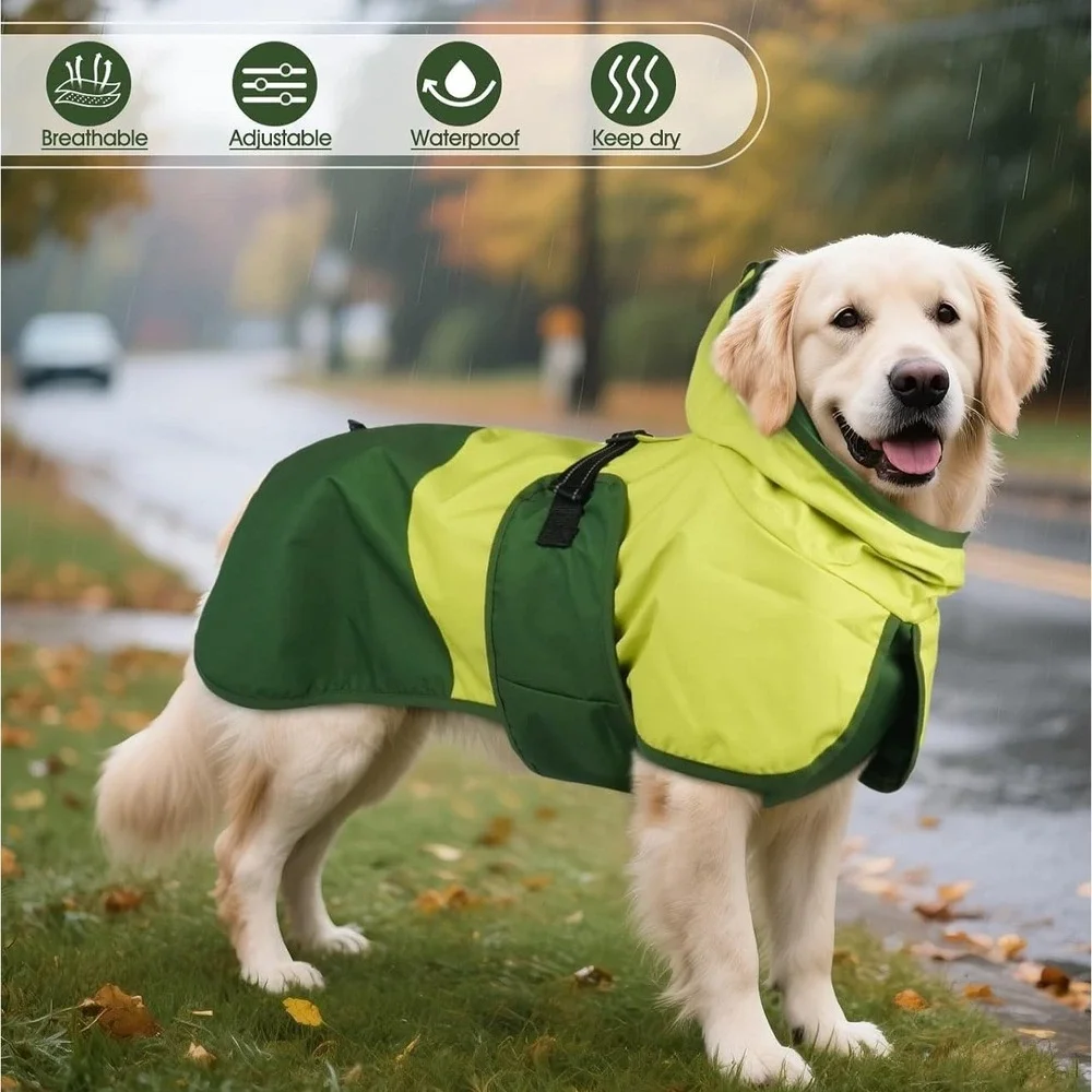 New Fashionable Adjustable Dog Raincoat Leash Hole, Reflective, up to19